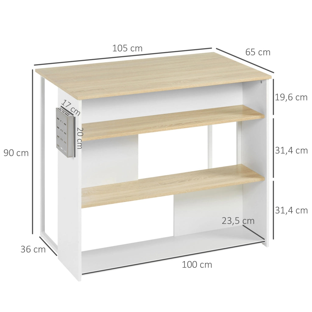 Mobile da cucina 3 ripiani ¨C zephmum ¨C bianco e naturale 105x65x90 cm