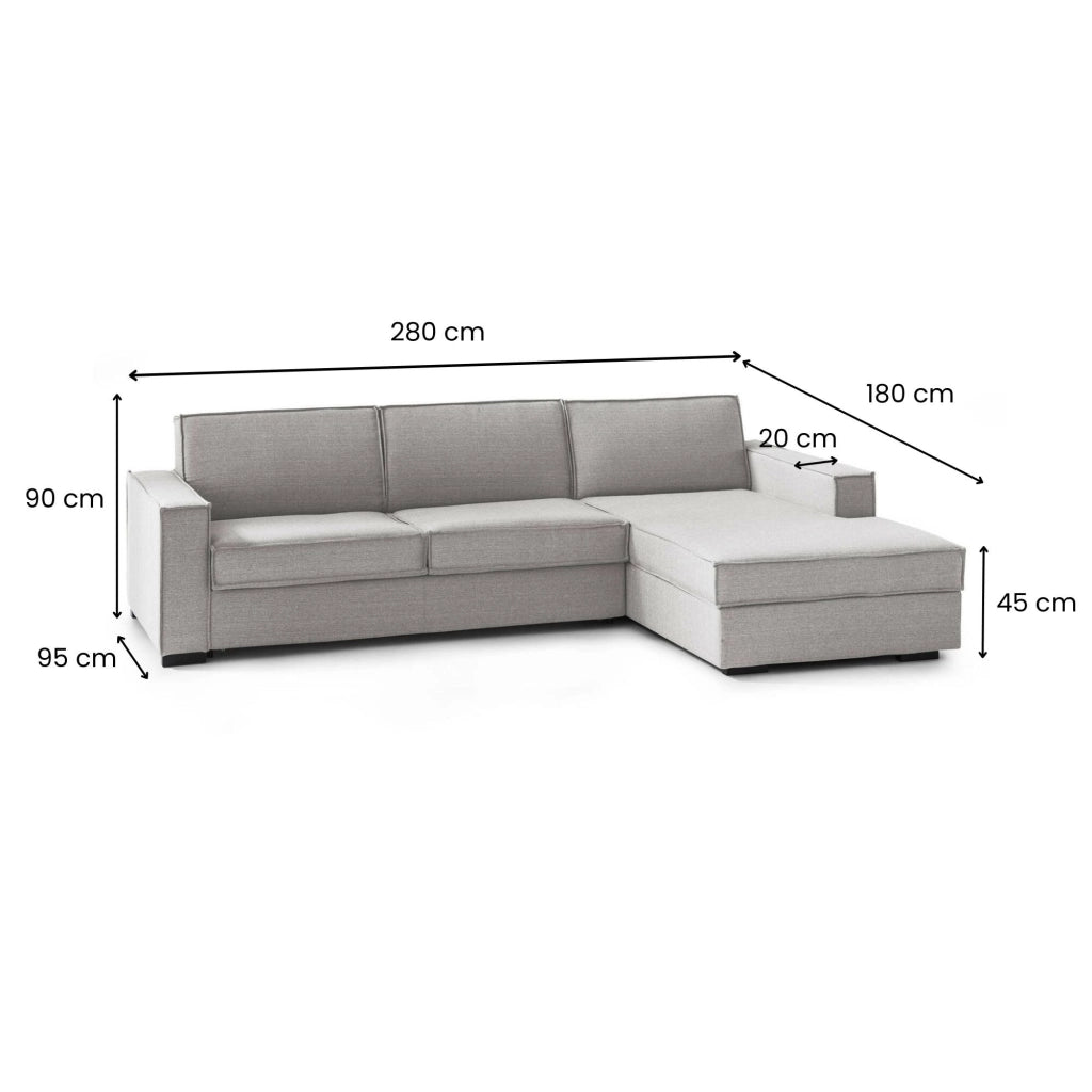 Achico, Divano Letto con Penisola Sfoderabile Made in Italy, 280x95 cm Grigio