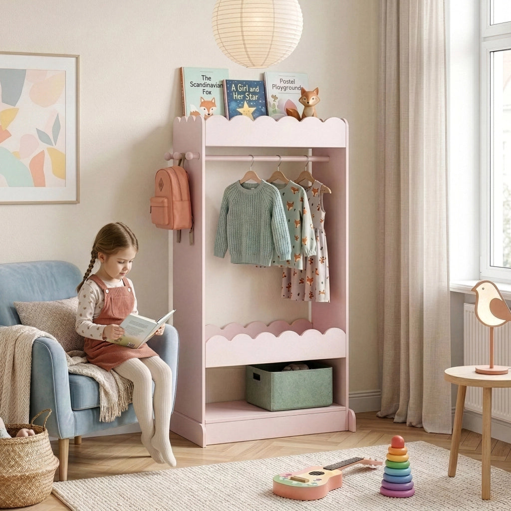 Guardaroba Vestnes per Cameretta con Specchio 120 x 63 x 38 cm - Rosa [en.casa]