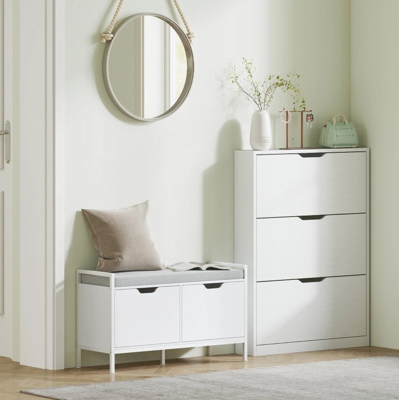 Scarpiera slim bianca a 3 ribalte, 80x17x108 cm