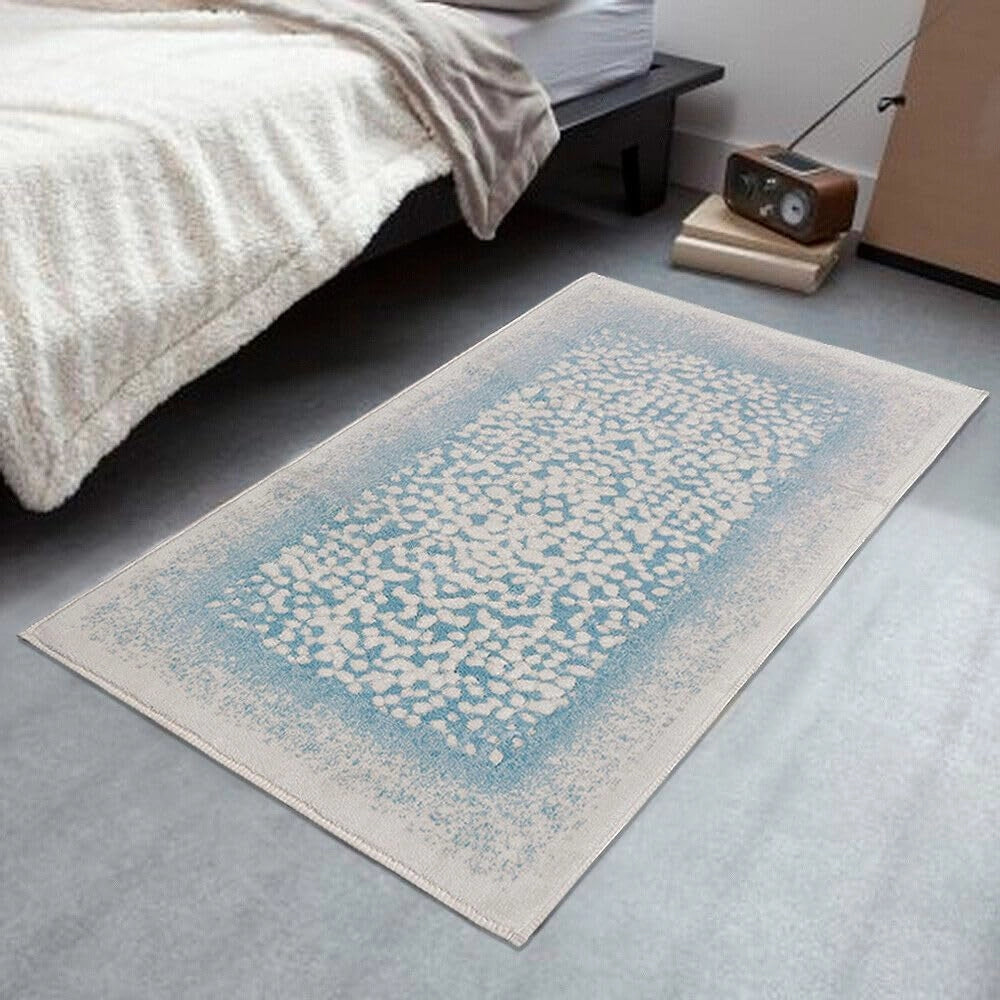 Tappeto Bagno Vintage Camera Scendiletto 80x120 Cm Morbido Cotone Assorbente Antiscivolo Azzurro