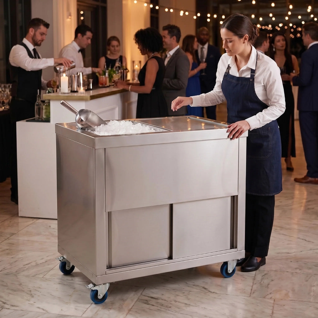 Carrello Portaghiaccio Mobile 109L con Ruote 100cm Coperchio Diviso e Vano