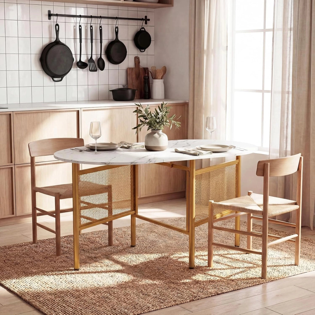 Tavolo da Pranzo Pieghevole per 6-8 Persone, Tavolo Consolle Estensibile Salvaspazio con Ali Ribaltabili con Ganbe in Metallo per Cucina e Soggiorno, 150 x 80 x 76 cm (Bianco)