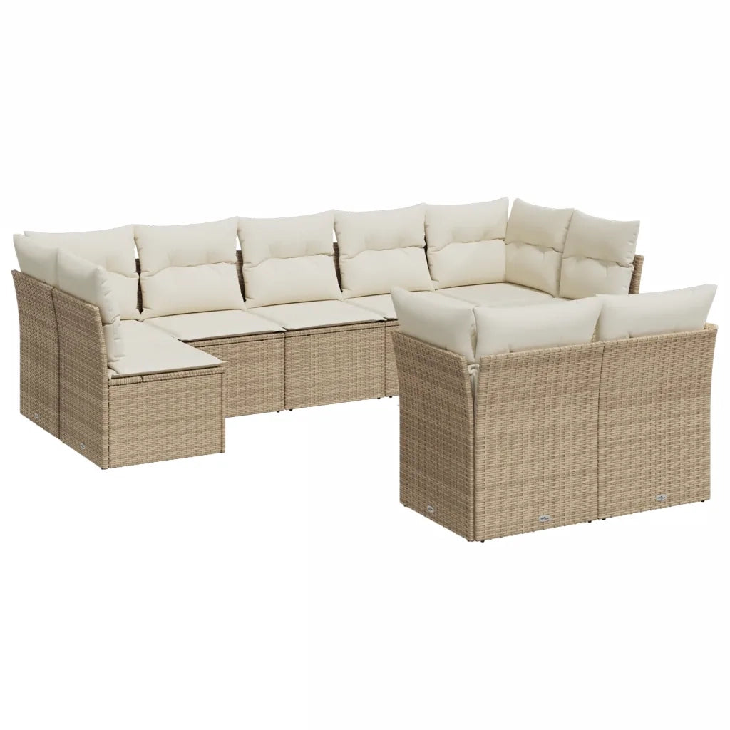 Set Divano da Giardino 9 pz con Cuscini Beige in Polyrattan 3218148