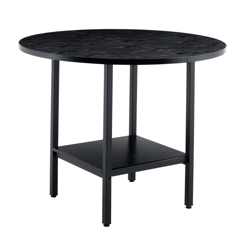 Tavolo da pranzo rotondo moderno 100 cm con doppio ripiano portaoggetti; MDF e metallo; nero