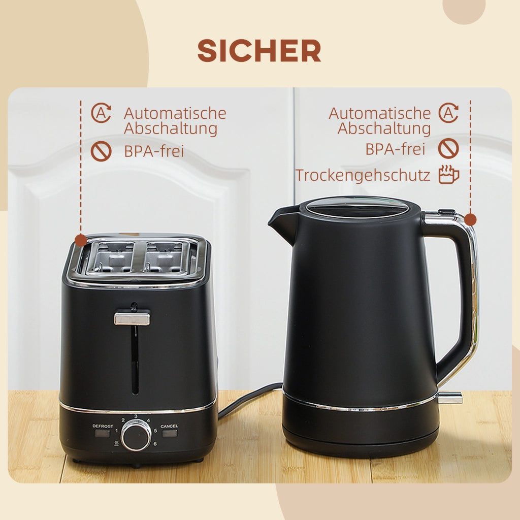 Bollitore e Toaster Set ¨C Zephmum ¨C 1,7L 6 Livelli Tostatura Nero/Acciaio