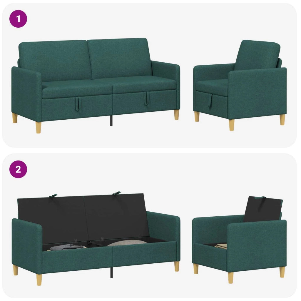 Set di Divani con Storage 2 pcs Verde Scuro Poliestere 3429209