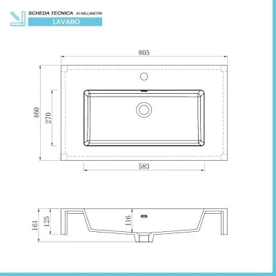 Mobile sospeso 80 cm bianco lucido lavabo in resina e specchio LED Iside