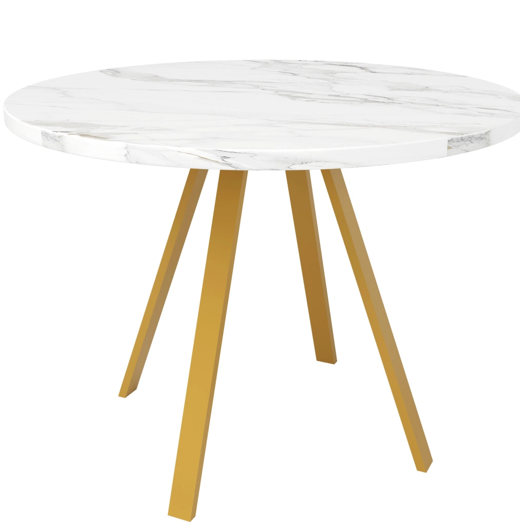 Tavolo da pranzo 80x80x75 cm; struttura robusta; MDF e metallo; bianco e oro