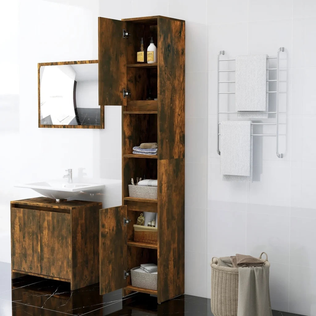 Armadietto Bagno | Armadio da bagno Rovere Fumo 30x30x183,5cm Legno Ingegnerizzato