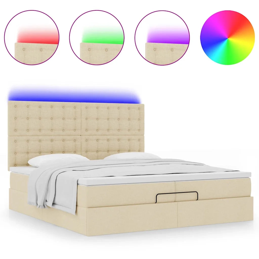 Struttura Letto Pouf con Materassi Crema 200x200 cm in Tessuto 3314202
