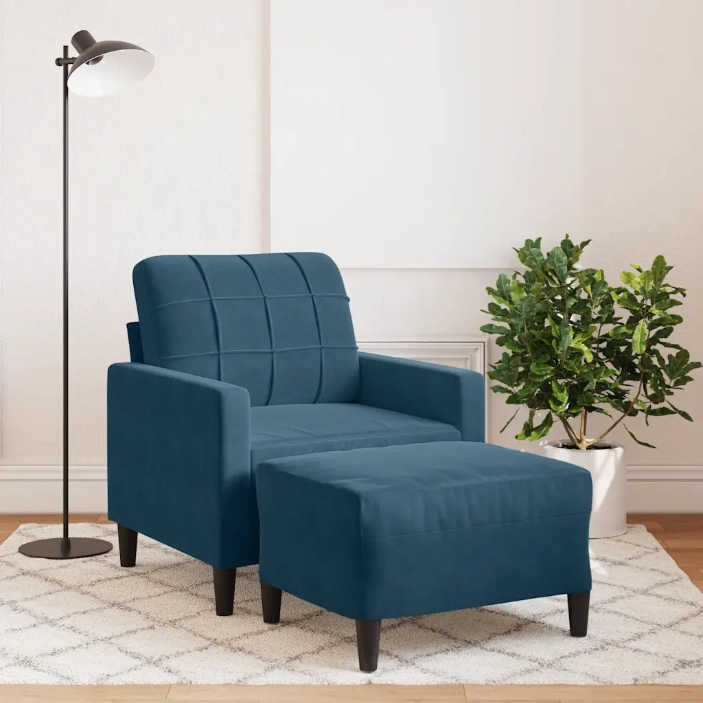 Divano Sedia-Poltrona con Poggiapiedi Blu 60 cm in Velluto 648986