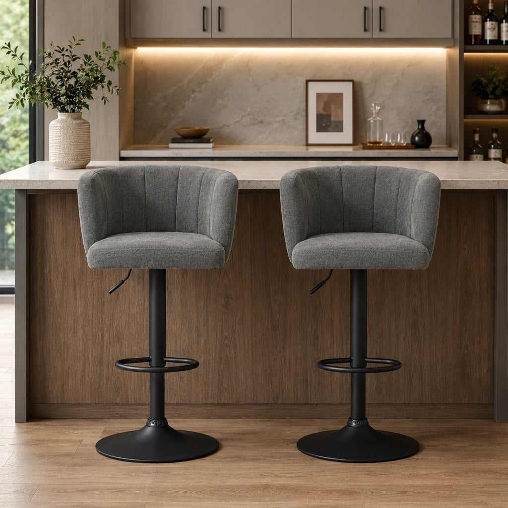 Set di 2 sgabelli da bar 59x53x89-110 cm girevoli e regolabili in poliestere grigio scuro