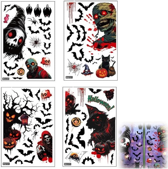 Decorazioni per finestre Halloween - Grieziose decorazioni - Pomponi/vampiri - Sticker autoadesivo - Reutilizzabile - Stampato su entrambi i lati - Decorazioni per finestre adesive