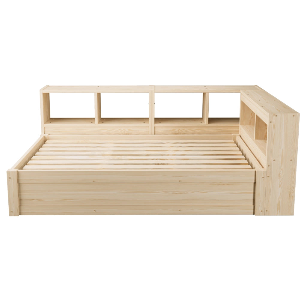 Letto a Divanetto Singolo 90x200 cm; Contenitore; Prese; LED; in MDF; Colore Naturale