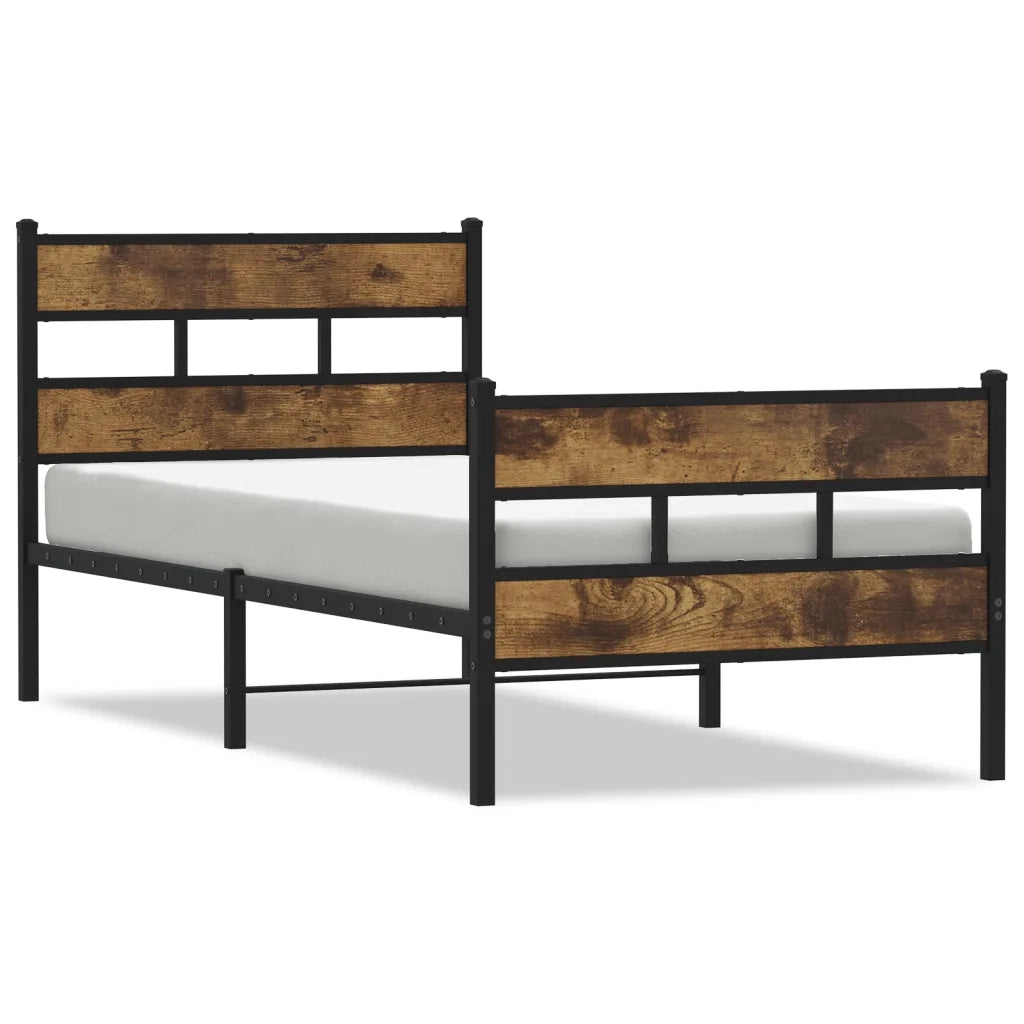 vidaXL Giroletto senza Materaso in Metallo Rovere Fumo 90x190 cm