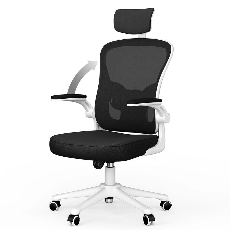 Sedia da ufficio - Poltrona ergonomica HAMLODY con braccioli 2D, altezza poggiatesta supporto lombare schienale regolabile bianco