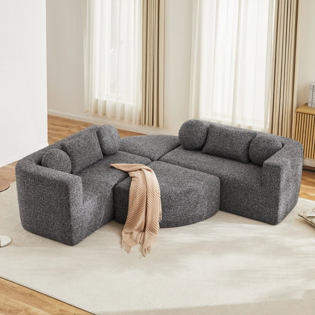 Divano modulare in chenille nero con funzione letto, struttura compressa, senza montaggio, 292 x 165 x 68 cm