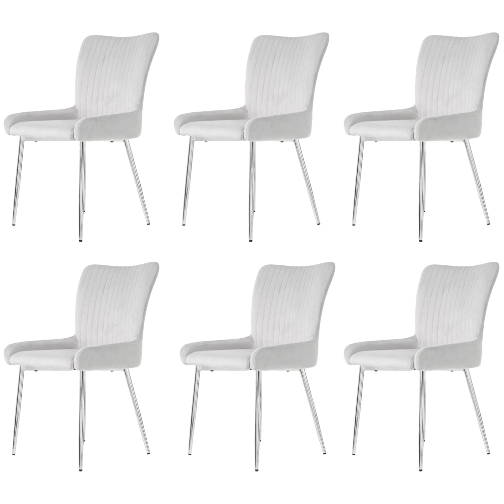 Sedia da Pranzo Set da 6 con Schienale Ergonomico e Gambe in Metallo, in Velluto Grigio