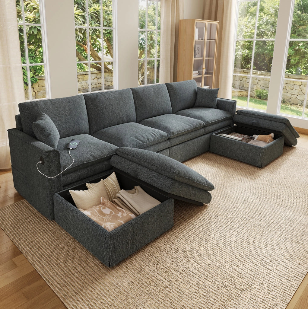 DIVANO Modulare 6 Posti a U/L 277x135x80 cm Grigio