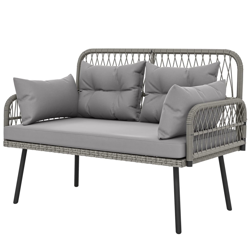 Divano da giardino 2 posti con cuscini e braccioli ¨C zephmum ¨C grigio scuro in polyrattan