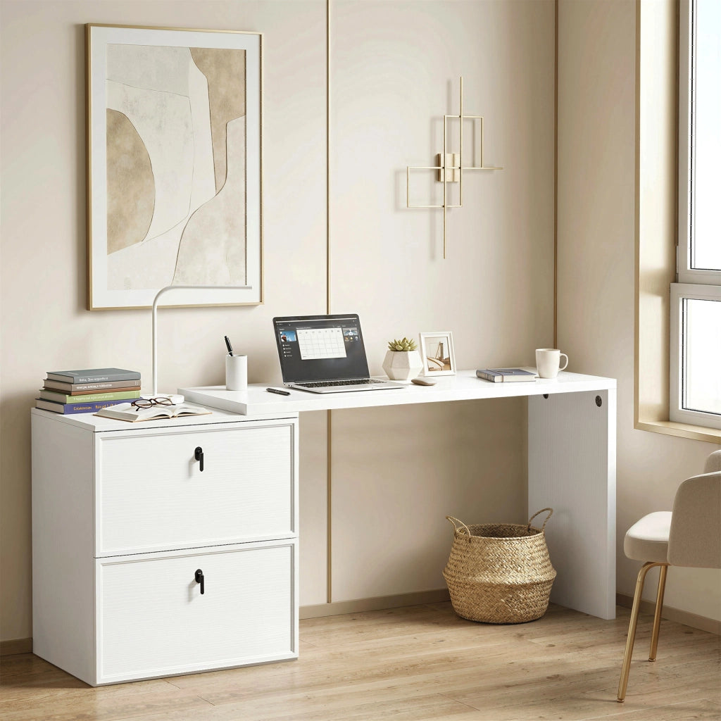 Scrivania Angolare Moderna con 2 Cassetti ¨C Zephmum ¨C Bianco 90x50x75 cm