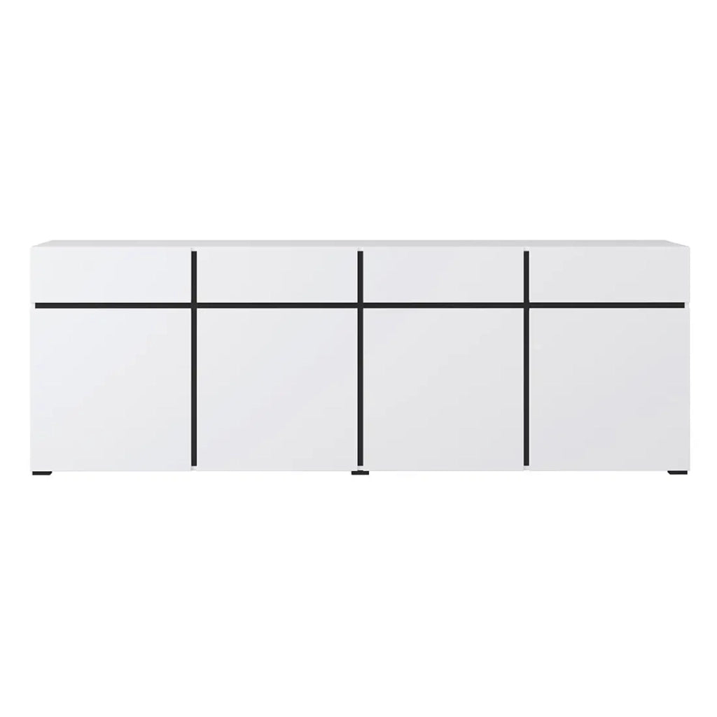 Buffet XL colori bianco e nero 225cm collezione HAVANA. Credenza design con 4 porte e 4 cassetti.