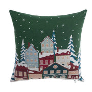 Cuscino Natalizio Verde con Casette Innevate in Jacquard Blanc Mariclò 45x45