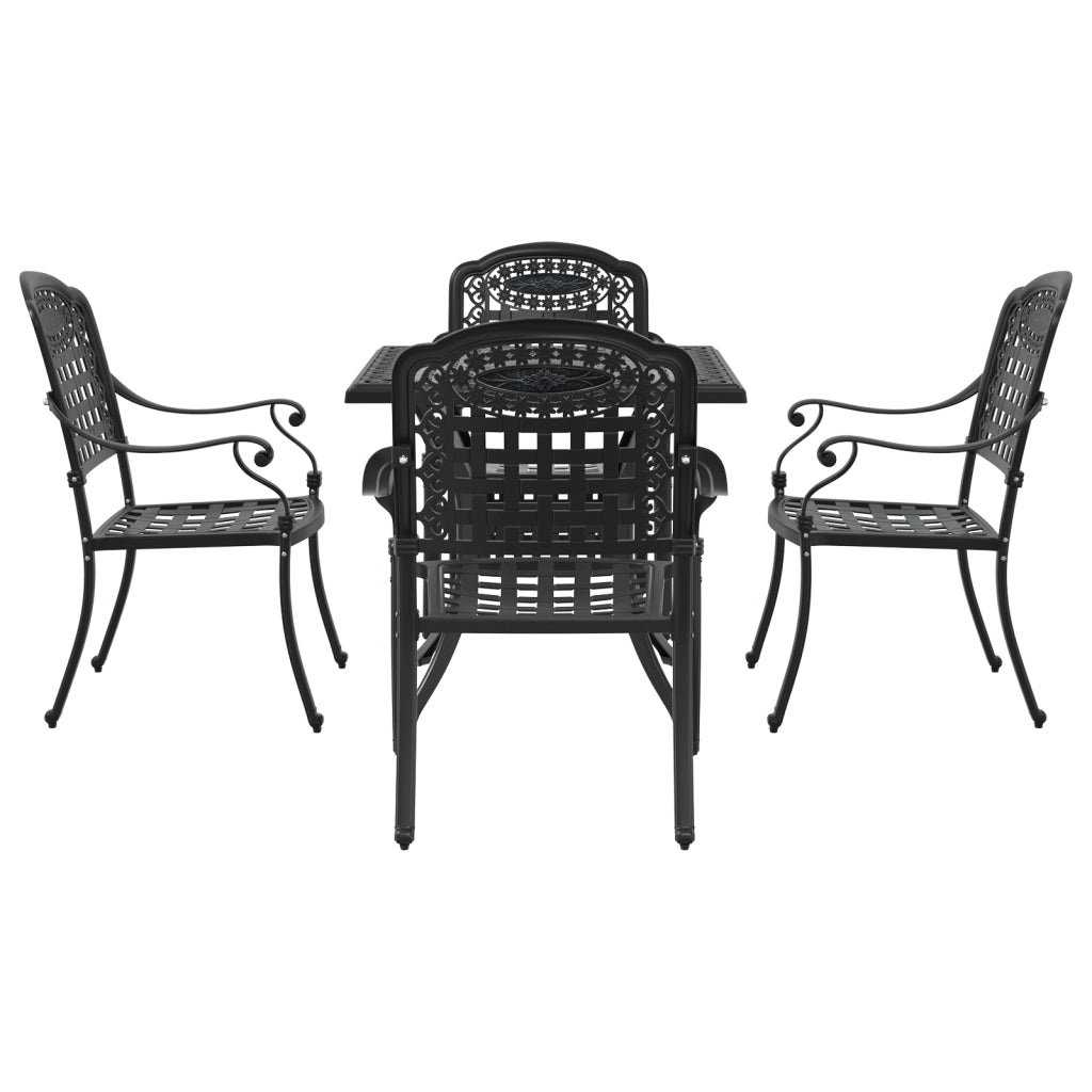 Set da pranzo da giardino 5 pezzi in alluminio pressofuso nero