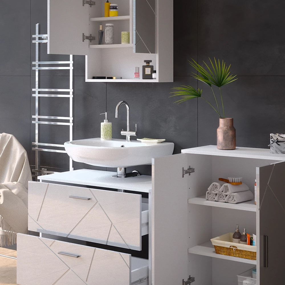 Vicco Set mobili bagno Bianco lucido 3 pezzi, con base 80 cm