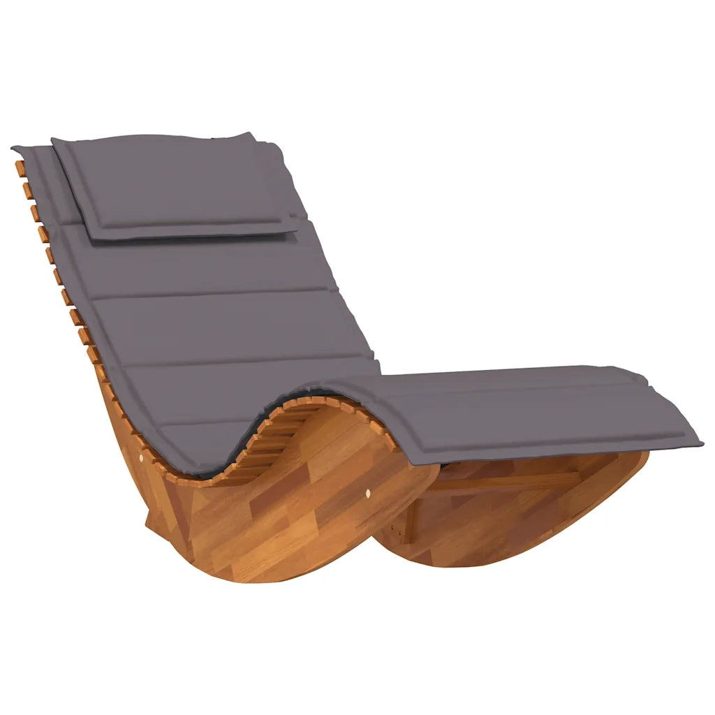 Lettino a Dondolo con Cuscino in Legno Massello di Acacia 4103883