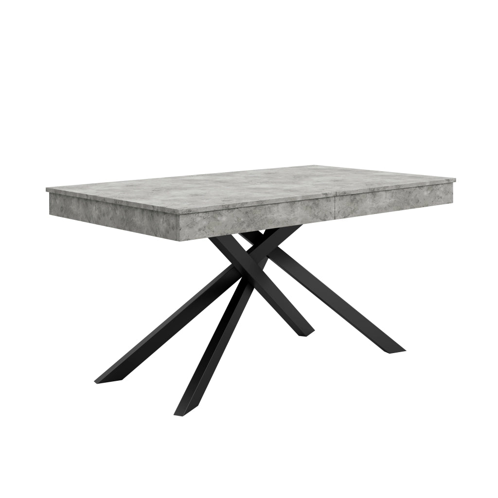 Tavolo da pranzo allungabile con piano da 93 mm, gambe incrociate, per sala da pranzo, cucina e soggiorno, grigio
