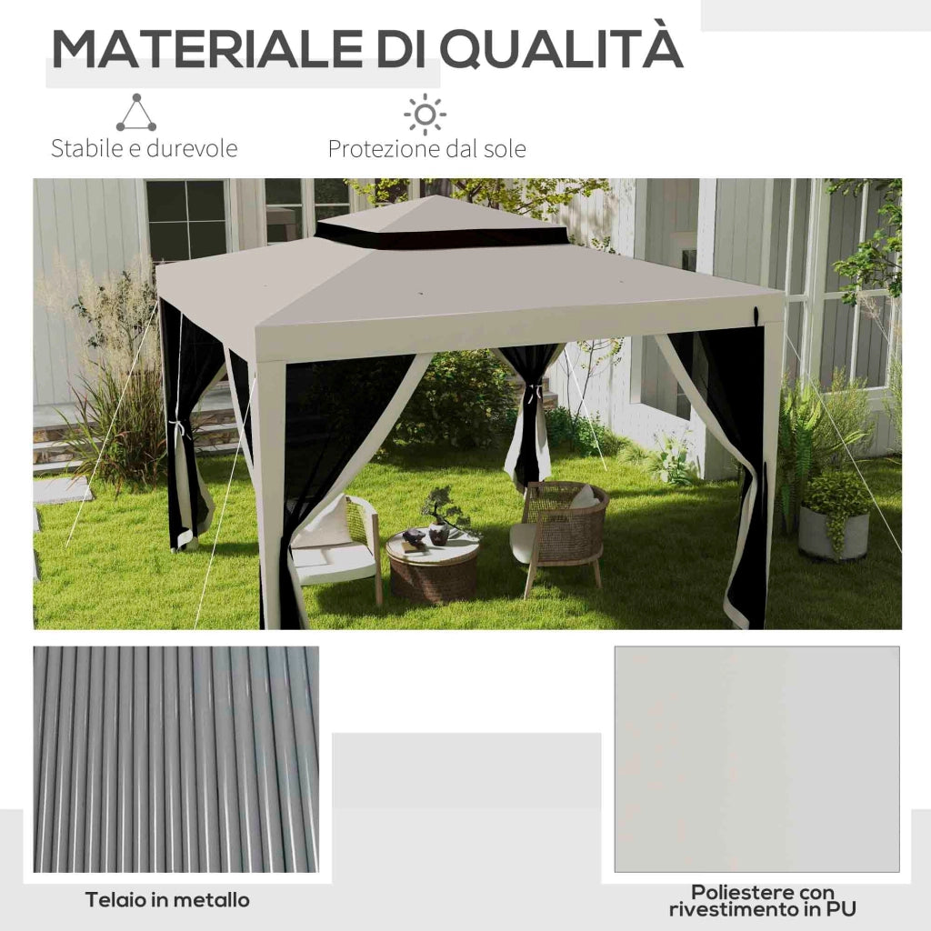 Gazebo da Giardino 3x3 m ¨C Zephmum ¨C Bianco Crema, Acciaio e Poliestere