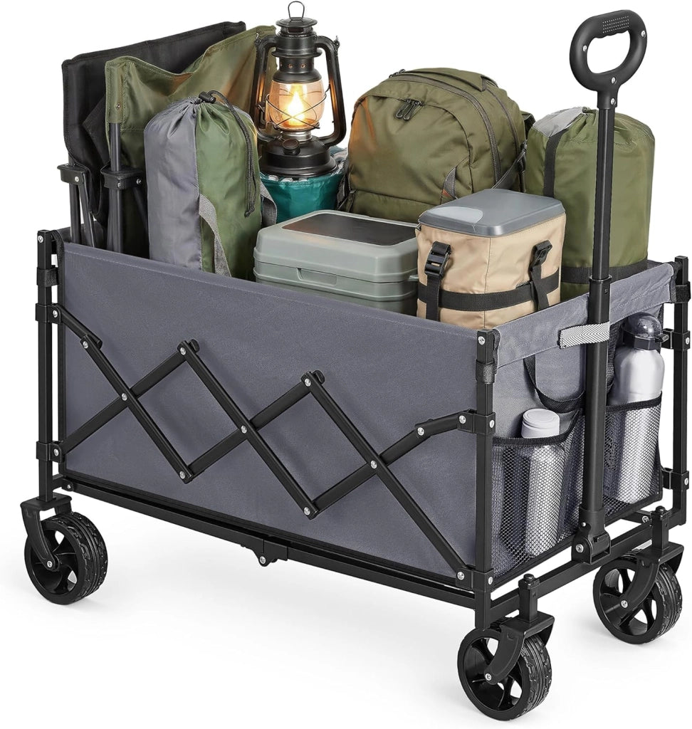 SONGMICS Carrello Pieghevole Piccolo, Carrello da Giardino, Compatto, con Manico, 4 Ruote Rinforzate di cui 2 Universali, per Esterni, Giardino, Portante di 120 kg, 150 L, Nero Inchiostro GFW150BH01