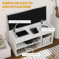 Mobile Scarpiera Salvaspazio con Panca Contenitore e Vani Aperti