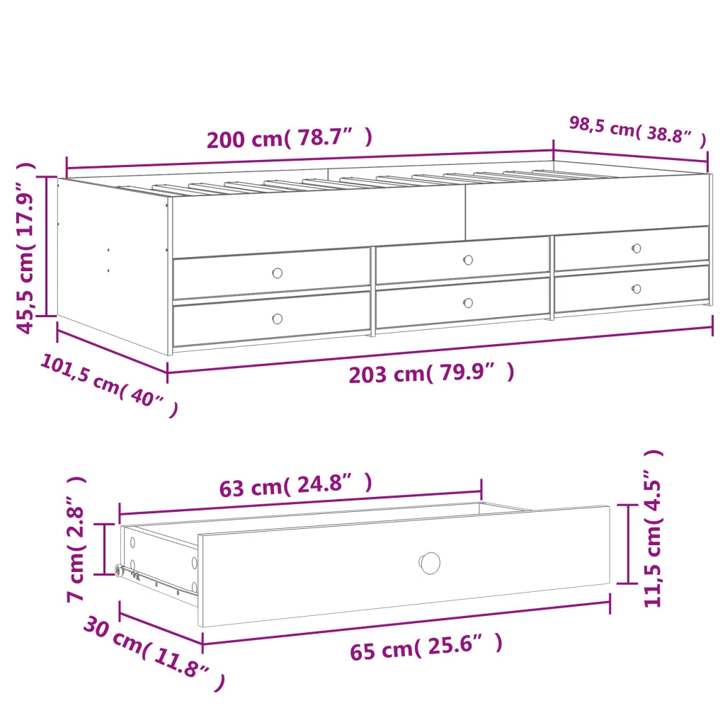 Divano Letto con Cassetti senza Materasso 100x200 cm 3280869