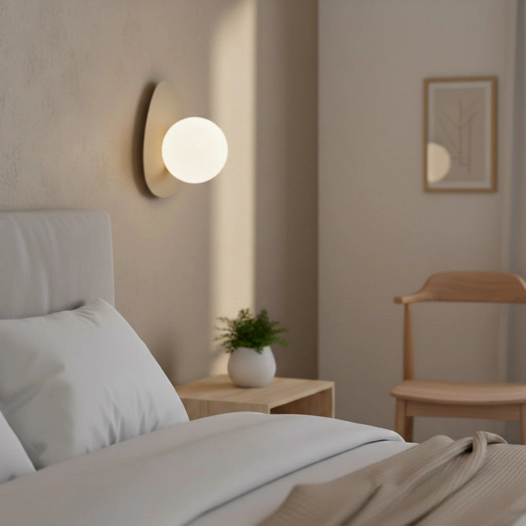 Lampada a parete OVO in acciaio mokka e vetro bianco