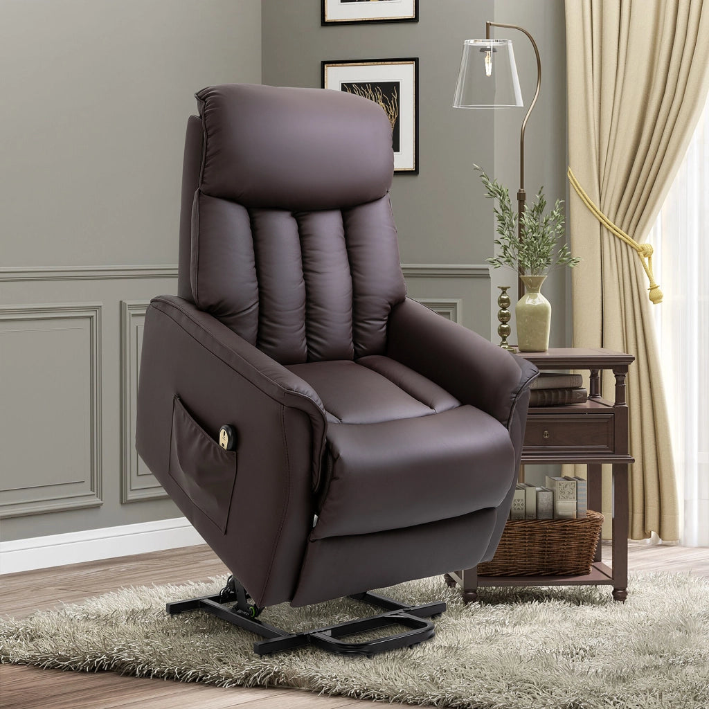 Poltrona Elettrica Reclinabile con Alzapersona ¨C zephmum ¨C Pelle Sintetica, Marrone