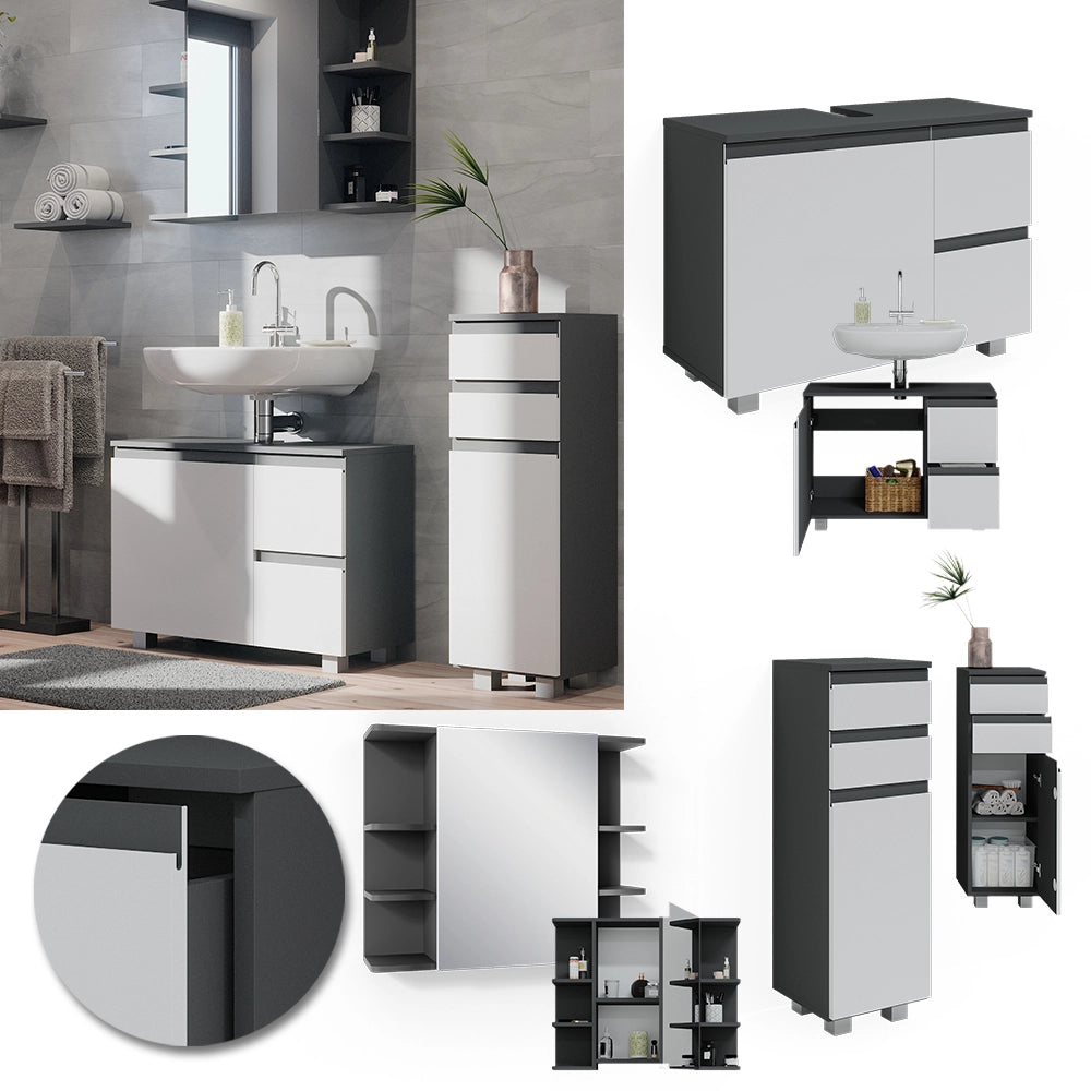 Vicco Set mobili bagno Antracite 3 parti, con armadio midi