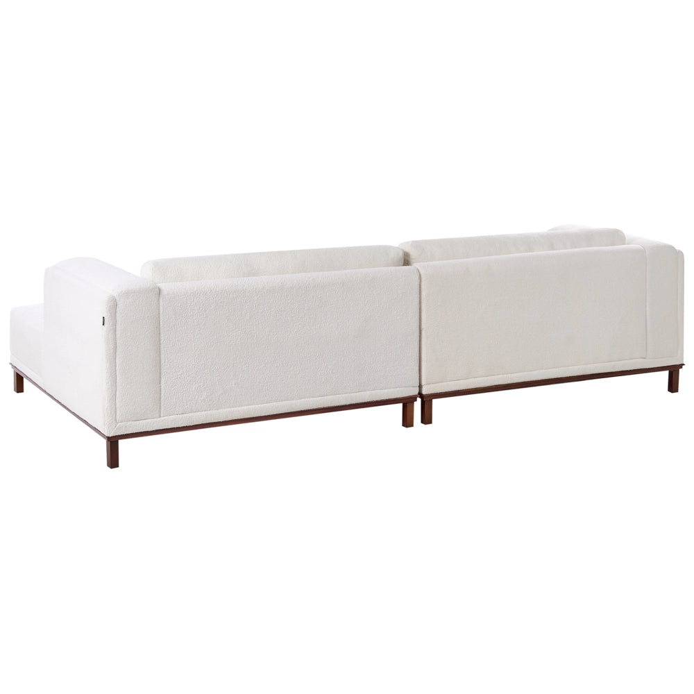 Divano angolare sinistro Tappezzato in tessuto poliestere bianco sporco Gambe in legno 4 posti Spesso imbottito Mobili da salotto in stile moderno
