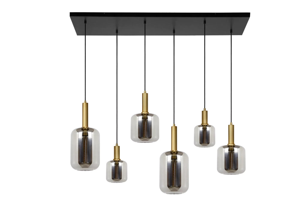 Lampadario moderno ottone vetro fumé 6xE27 Joanet Lucide