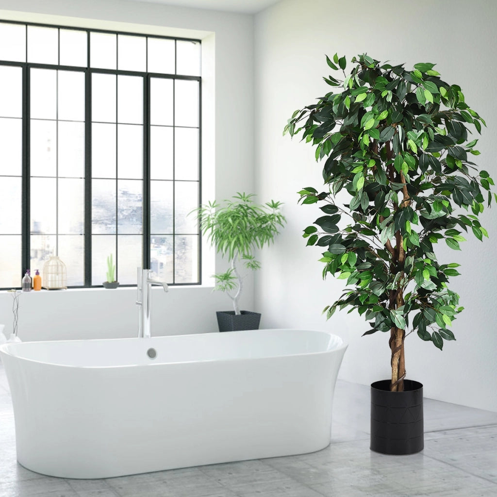 Ficus artificiale 180 cm facile da mantenere, Pianta finta decorativa in vaso per casa giardino ufficio-Piante artificiali