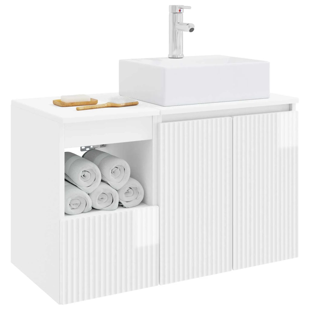 Set di mobili per il bagno 2 pz Bianco Lucido 3404058