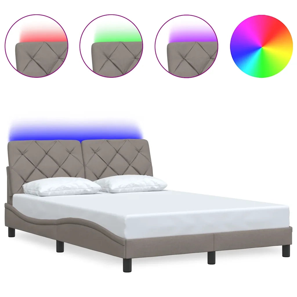 Giroletto con LED senza Materasso-Struttura Letto Tortora 140x190 cm in Tessuto