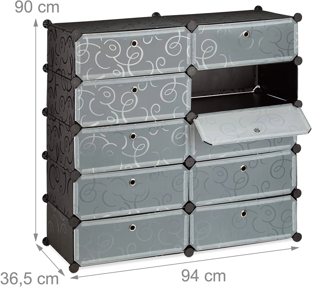 Scarpiera scaffale armadio portaoggetti 10 armadietti 20 paia 90 cm nero 13_0001633_3
