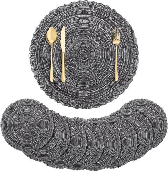 Set di tovagliette rotonde intrecciate da 8 - cotone e poliestere - tappeti da tavolo antiscivolo - lavabili - 35 cm - matrimonio - festa - cena - controsoffitto