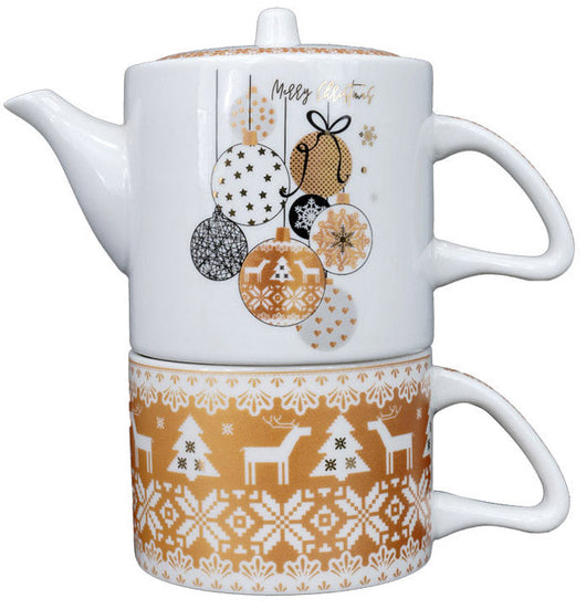 Set Teiera e Tazza in Ceramica con Decori Natalizi