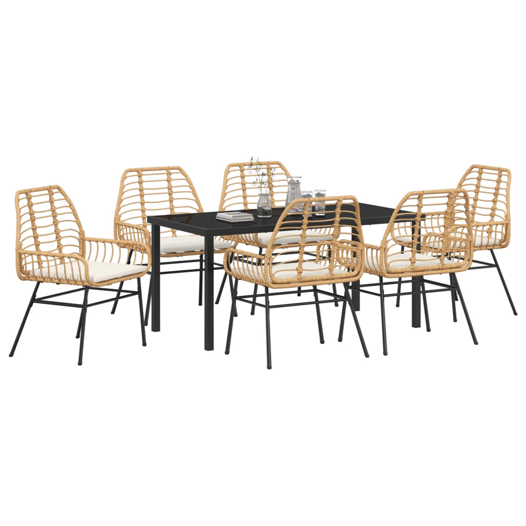 Set da Pranzo da Giardino 7 Pezzi con Cuscini Marrone in Polyrattan
