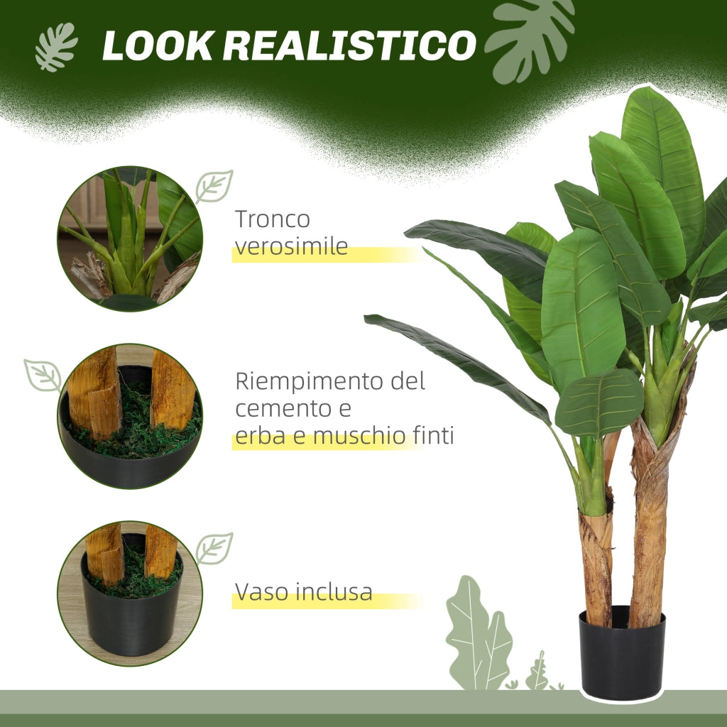Pianta Artificiale di Banano Alta 120 cm con Vaso Incluso per Interni, Verde