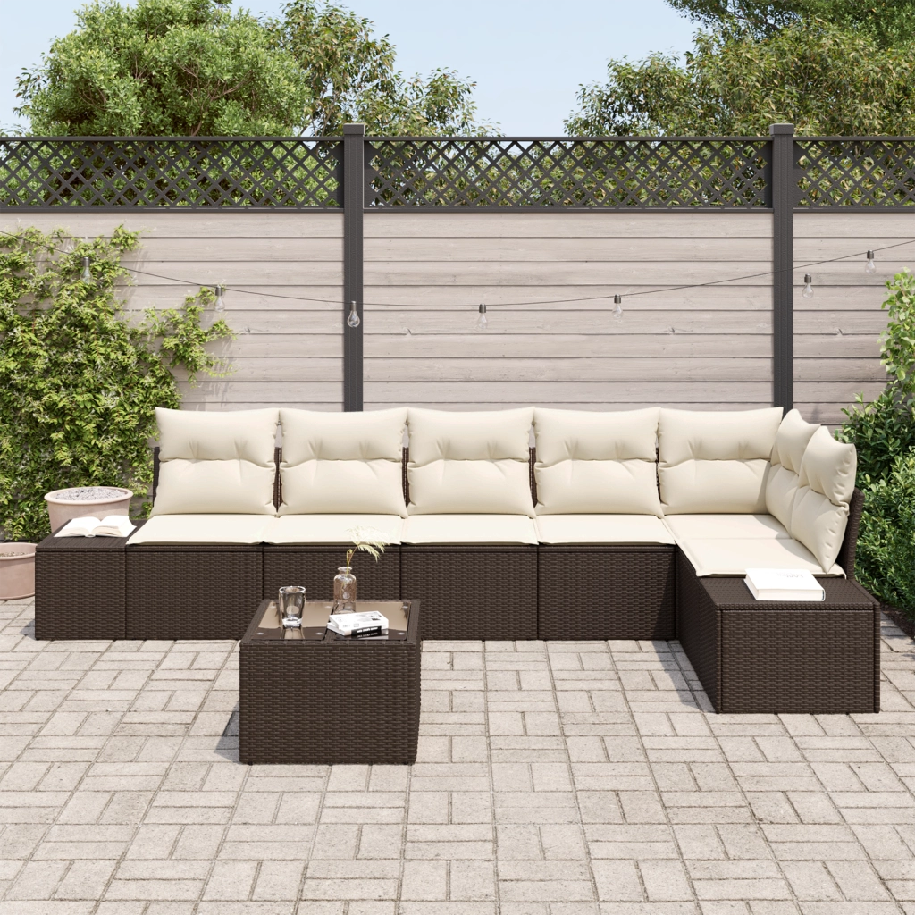 Set di divani da giardino con cuscini grigi in polyrattan